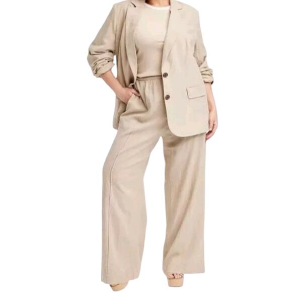 Neutral Linen Blend Blazer Jacket 2X Tan‎ Beige Versatile Minimalist Career Work - Picture 2 of 12